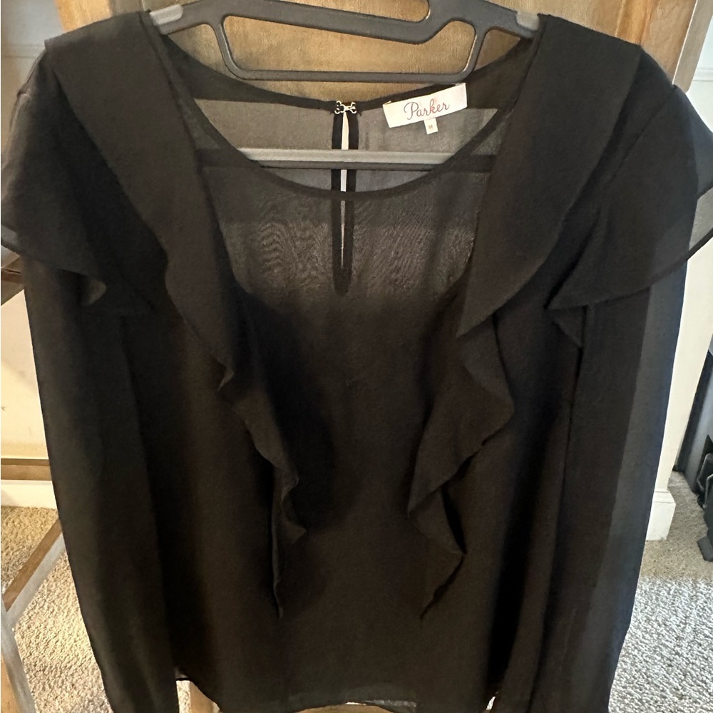 Parker Black Ruffled Backless Blouse